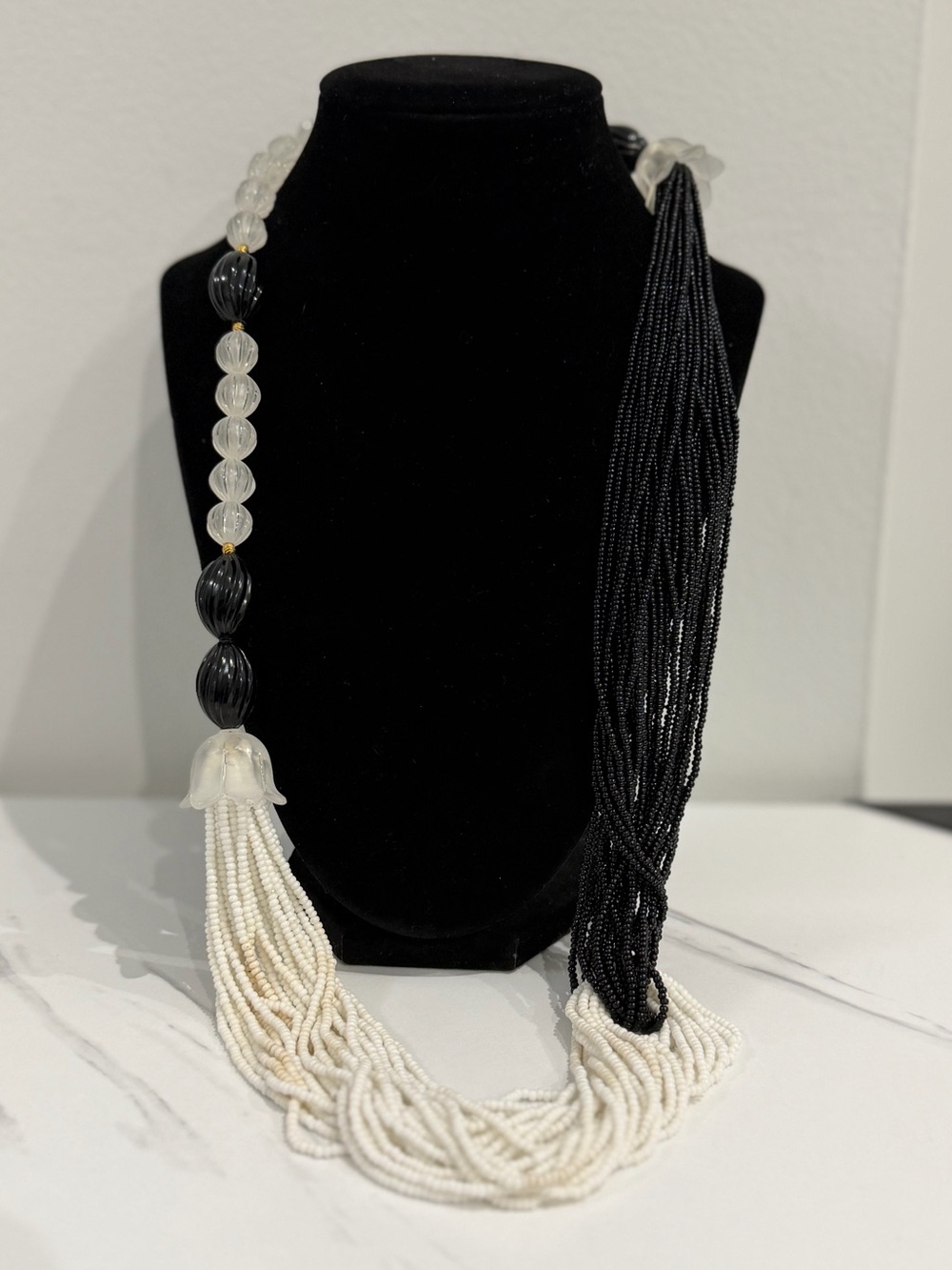 Black and White Beaded Statement Necklace